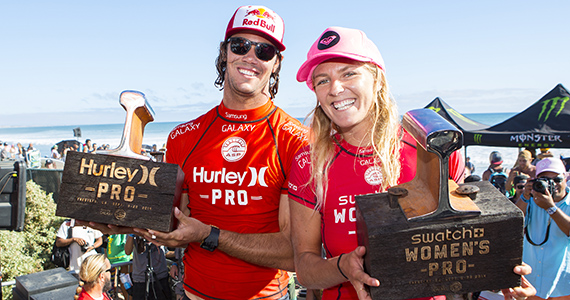 Jordy Smith (ZAF) and Stephanie Gilmore (AUS) reign supreme at Lower Trestles. Image: ASP / Kirstin Scholtz