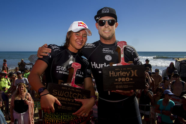 Carissa Moore (HAW) and Mick Fanning (AUS) Image: WSL/Morris