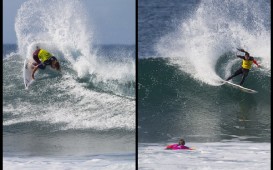 Matt Wilkinson (left) and Tyler Wright (right) lead the world's best surfers to Stop No. 2 on the Samsung Galaxy WSL Championship Tour, the Rip Curl Pro Bells Beach, this coming week. Image: WSL / Cestari / Kirstin
