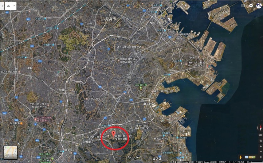 航空写真(赤い丸の範囲内が都市計画変更される)