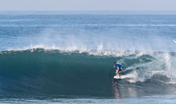 Former event winner Taj Burrow was eliminated in an incredibley exciting heat on Day 3  WSL Tim Hain