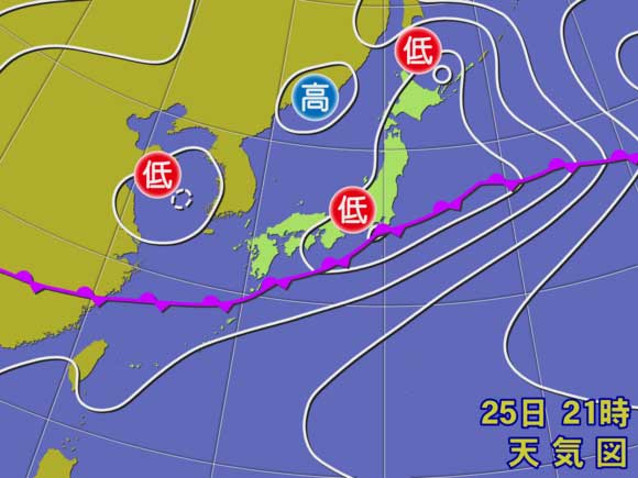 実況天気図6月25日午後9時