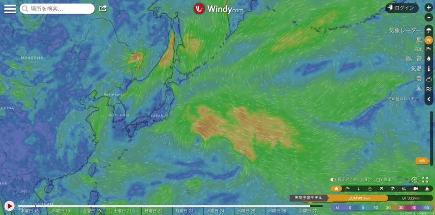 出典:Windy.com ECMRF 7月27日正午の風予想