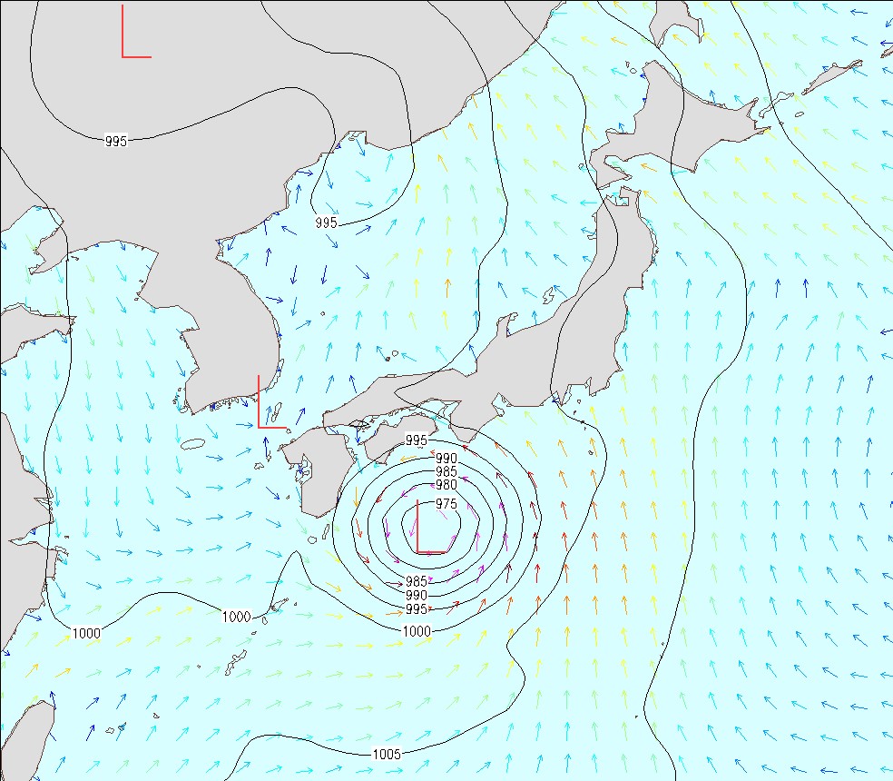 2018.8.31に予想した9.4(火)午前6時の予想天気図