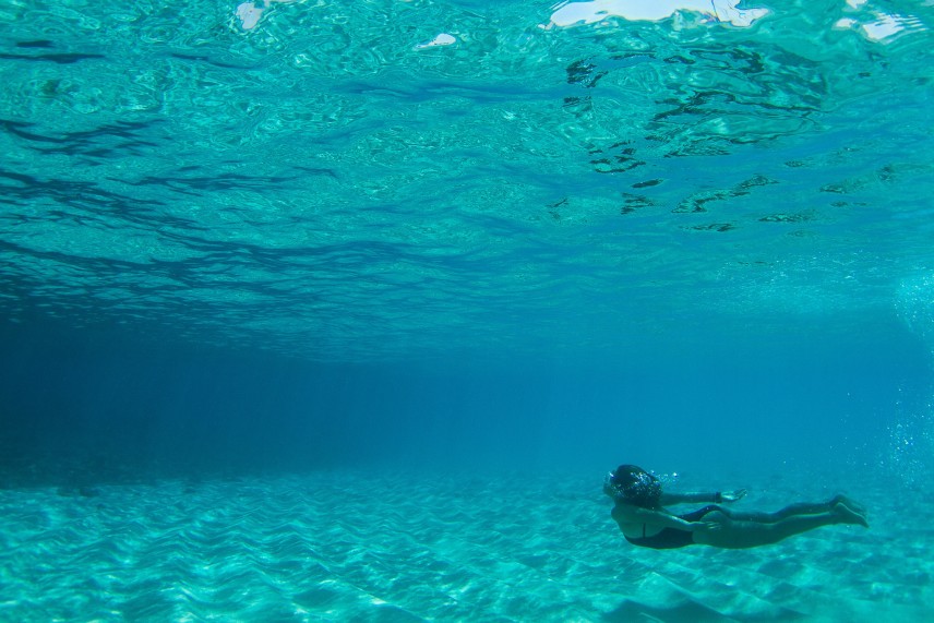 under the water.