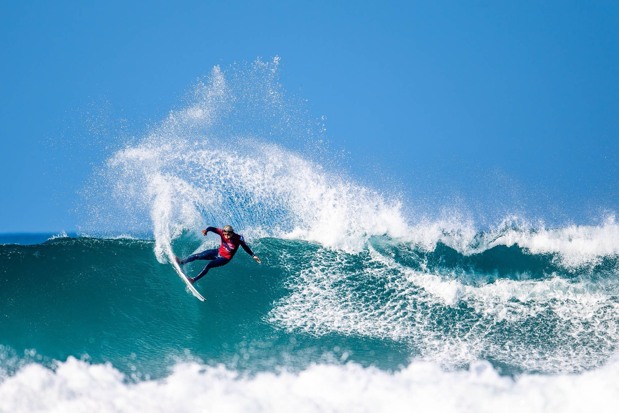 surfs at JBay in Jeffreys Bay, South Africa on July 13, 2019