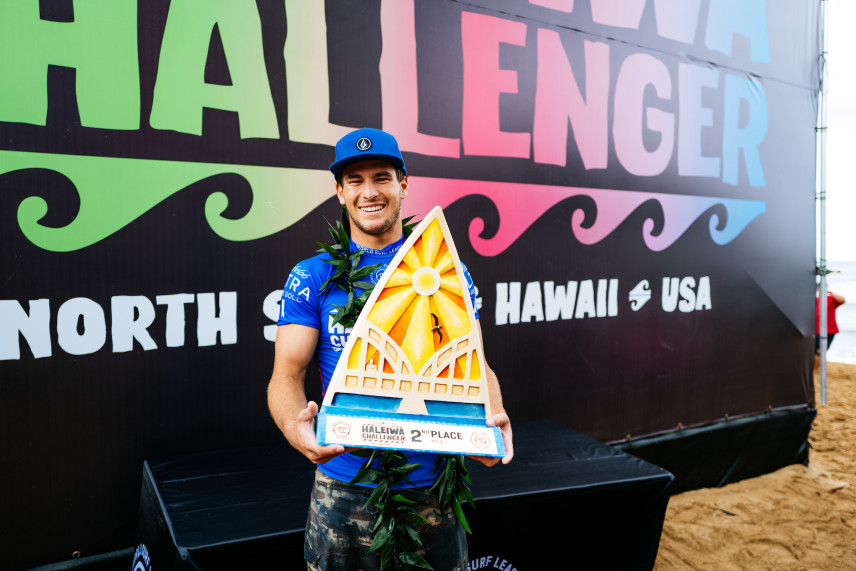HALEIWA, HAWAII - DECEMBER 5: Jack Robinson of Australia after placing 2nd in the Final at the Michelob ULTRA Pure Gold Haleiwa Challenger on December 5, 2021 in Haleiwa, Hawaii. (Photo by Brent Bielmann/World Surf League)