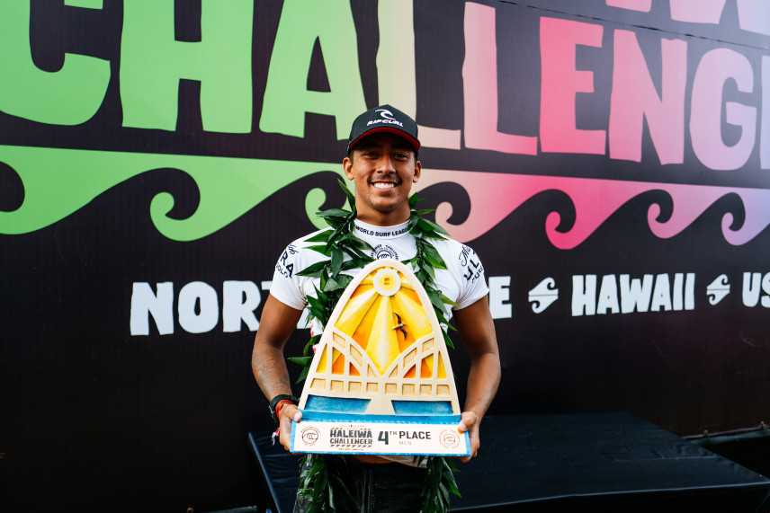 HALEIWA, HAWAII - DECEMBER 5: Samuel Pupo of Brazil after placing 4th in the Final at the Michelob ULTRA Pure Gold Haleiwa Challenger on December 5, 2021 in Haleiwa, Hawaii. (Photo by Brent Bielmann/World Surf League)