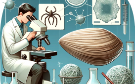 DALL·E 2023-12-04 17.03.11 - Create an illustration of a researcher studying the structure of a limpet's tooth, which is stronger than spider silk. The scene should include a micr