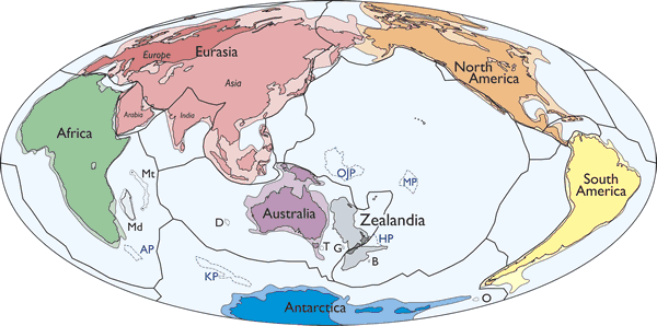 オーストラリアの東に灰色で示されているジーランディア、N. モーティマー 他 / GSA Today