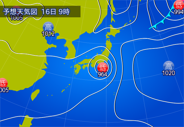 2024年8月16日午前9時の予想天気図