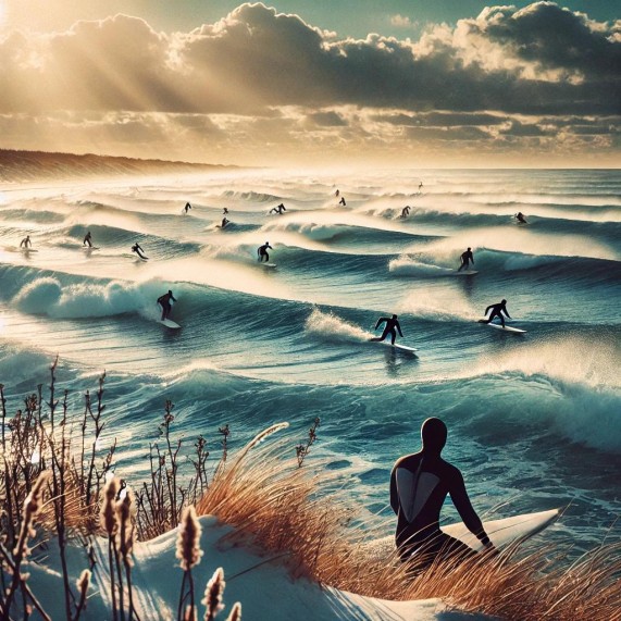 A_coastal_scene_in_December_showing_surfers_catchi