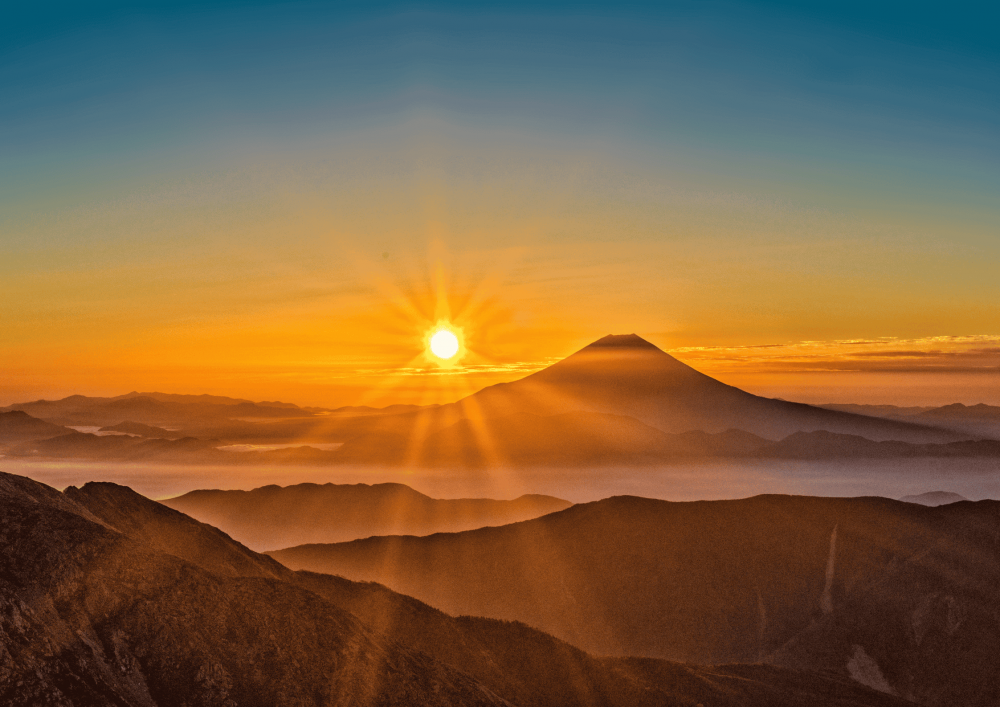 オレンジ シンプル 富士山 日の出 営業日 お知らせ Instagramストーリー (A2（横）)