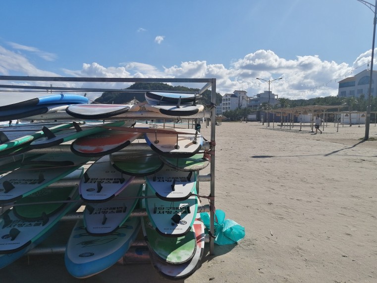 常に準備されている、ビーチのスクール用ボード