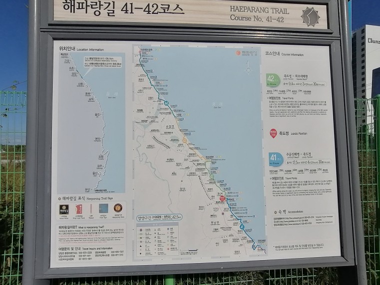 38度線まで北へ伸びる海岸の道路地図。