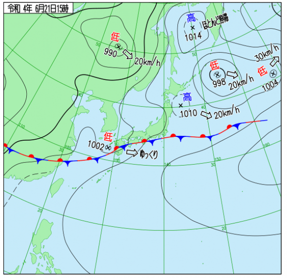 2022年6月21日15時の日本の天気図