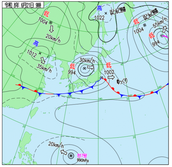 6月21日 予想天気図午前9時