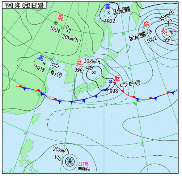 6月21日 予想天気図15時