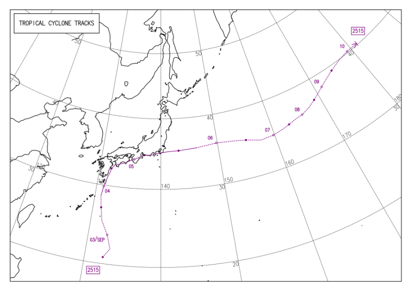 2025年台風15号の進路(気象庁より)