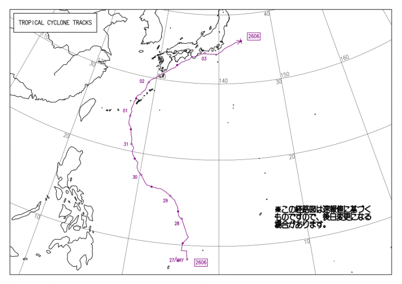 2026年台風6号の進路(気象庁より)