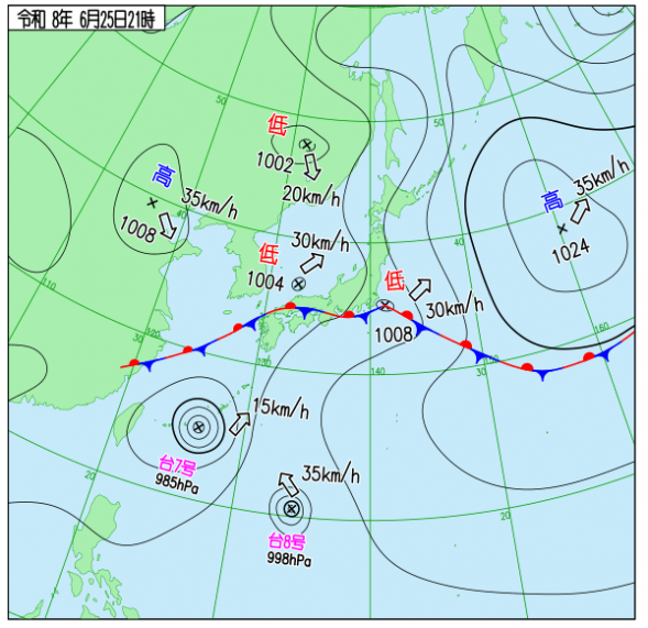 台風7号：沖縄付近985hPa