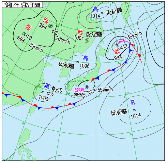 台風7号：最接近時994hPa