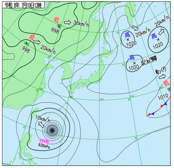 10日：非常に強い台風9号はフィリピンの東海上を西北西進