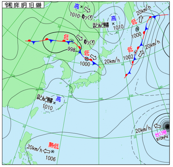 台風13号：最盛期910hPa