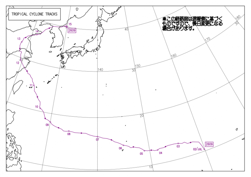 2026年 台風9号経路図(気象庁より)