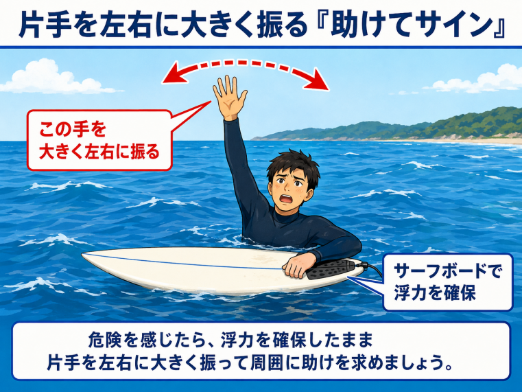 海上で周囲に助けを求める助けてサイン